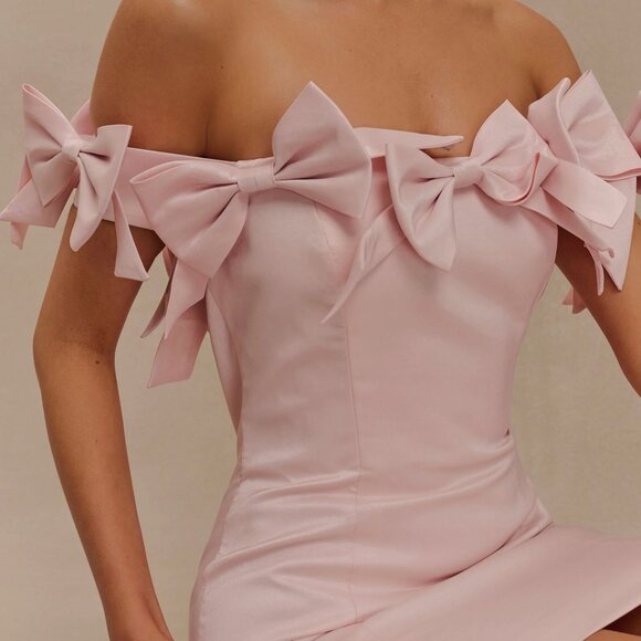 Rose Strapless Bow Mini Dress - Powder Pink - Picture 4 of 6